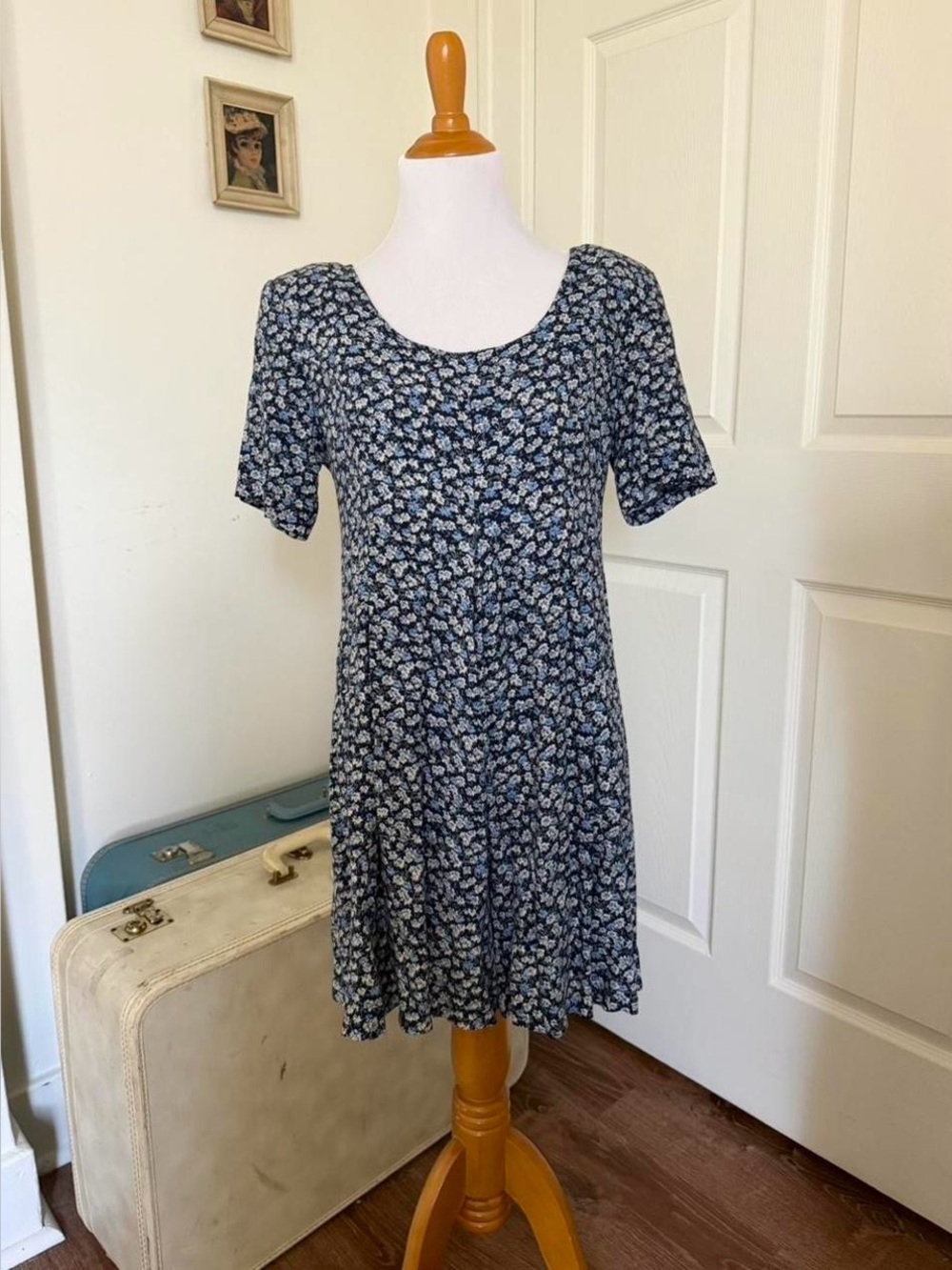 Vintage 90s Navy Blue Ditzy Floral Summer Playsuit Romper
